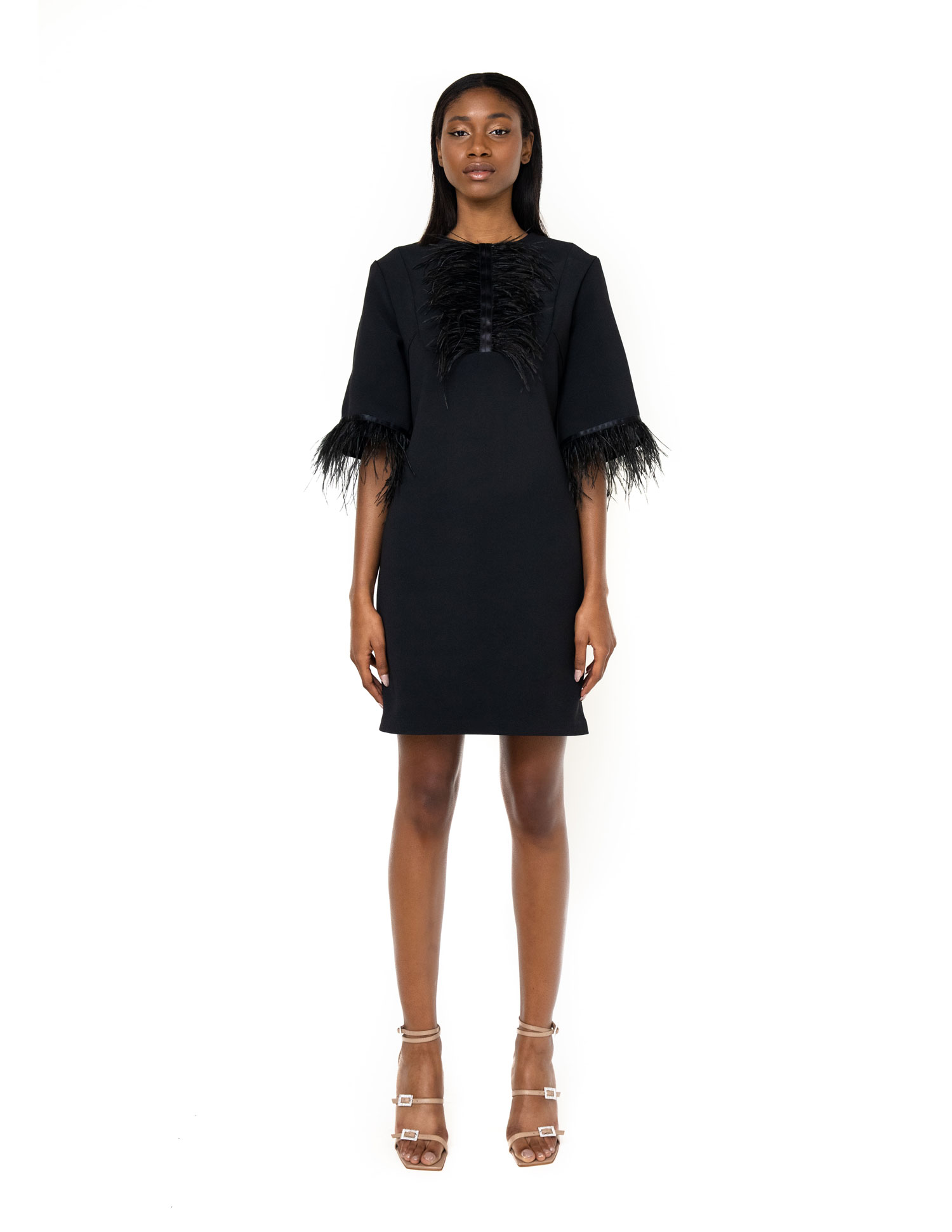 Feather Trim Mini Dress | Designer ...