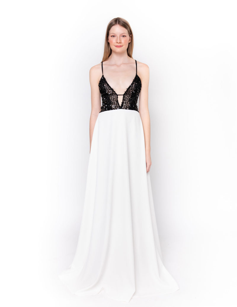 Slip gown,sequinned detail gown, black and white gown