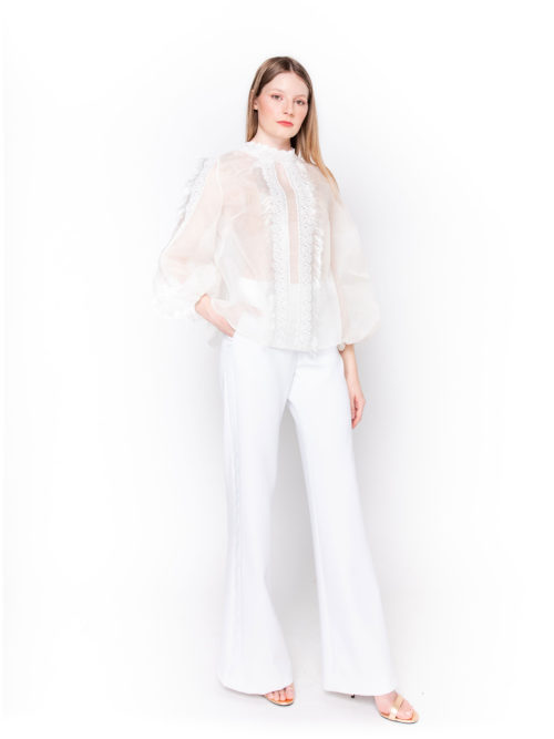 Silk organza blouse with lace detail