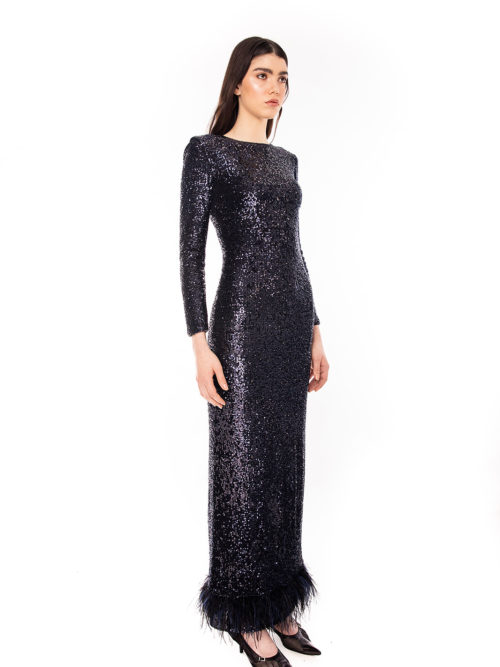 Sequinned long sleeve pencil gown