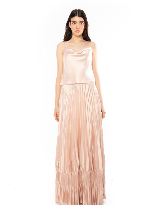 Pink Satin pleated gown skirt