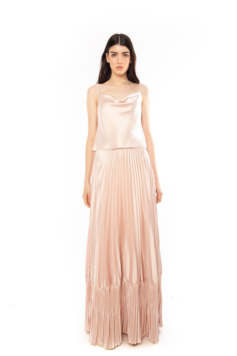 Pink Satin pleated gown skirt