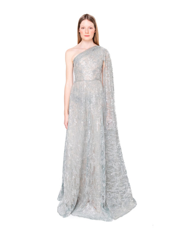 One Shoulder Sequined Tulle Gown