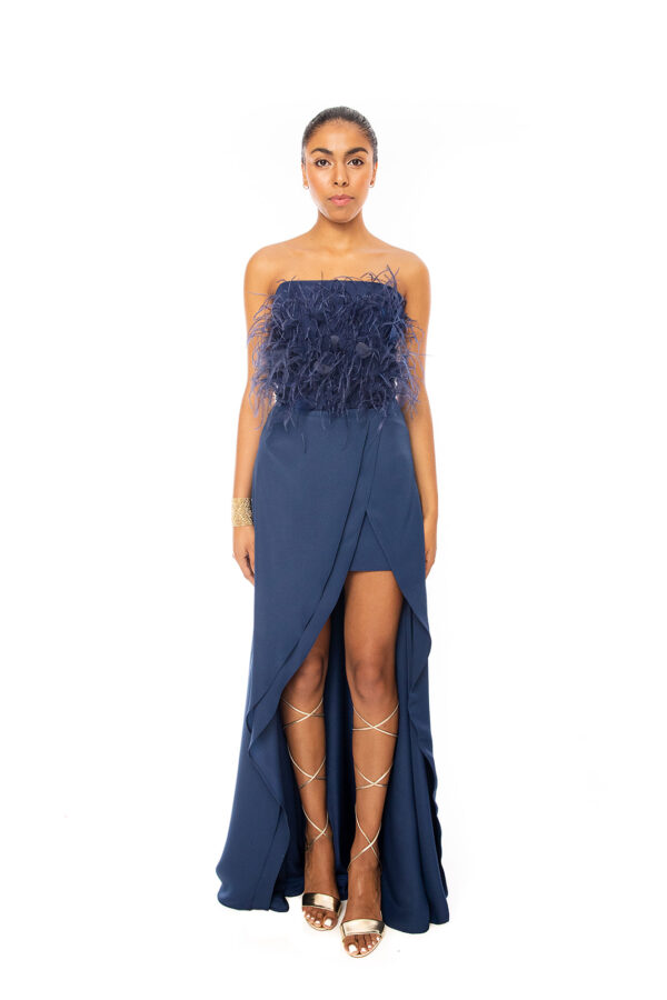 Strapless Feather Bustier Gown