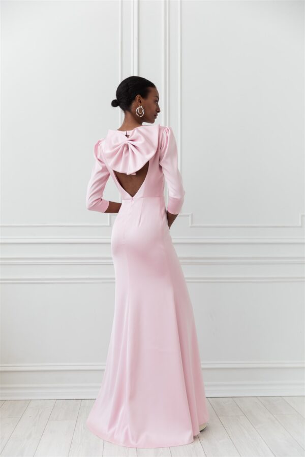 Satin Gown with Open Back and Bow Insert