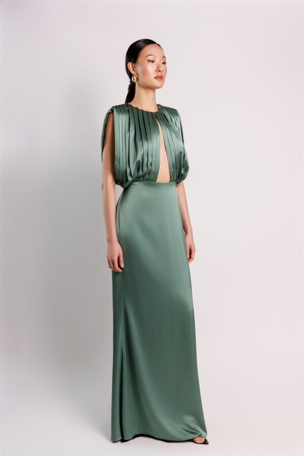 Pleated Top Satin Gown