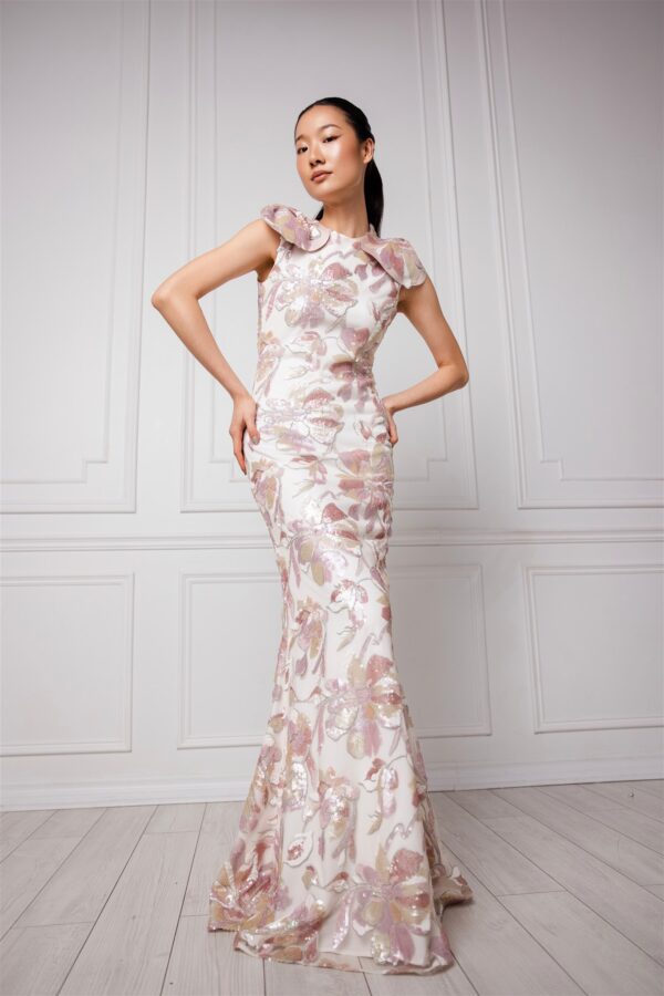 Sequinned Floral Print Gown