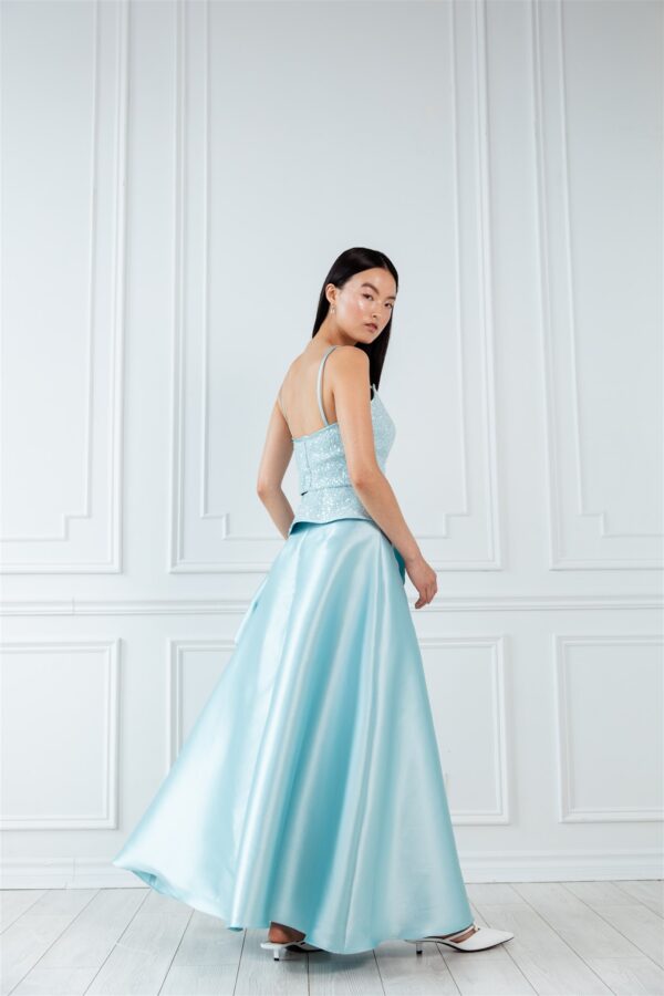 Ice Blue Ruffled Long A-line Skirt - Image 3