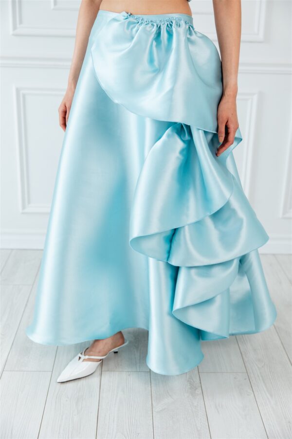 Ice Blue Ruffled Long A-line Skirt - Image 2