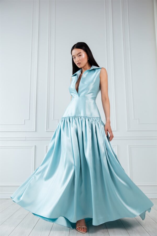 Ice Blue Sleeveless Collar Dress - Image 4