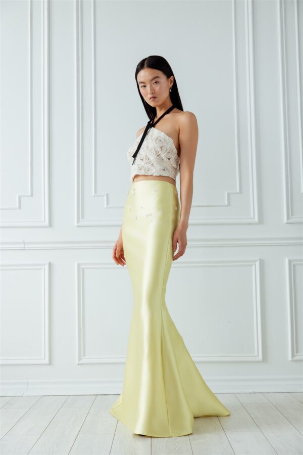 Light Yellow Mermaid Gown Skirt with Floral Appliques