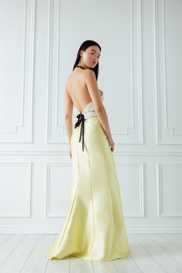 Light Yellow Mermaid Gown Skirt with Floral Appliques - Image 2