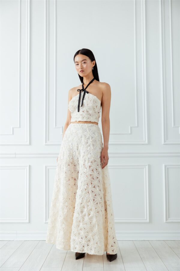 Ivory Floral A-line Long Skirt