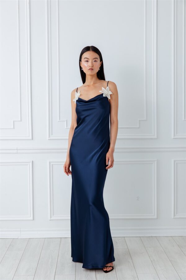 Navy Blue Satin Slip Dress