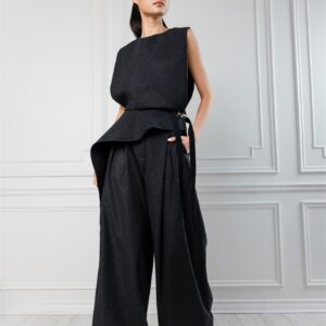 Grey Palazzo Pants Wool Blend