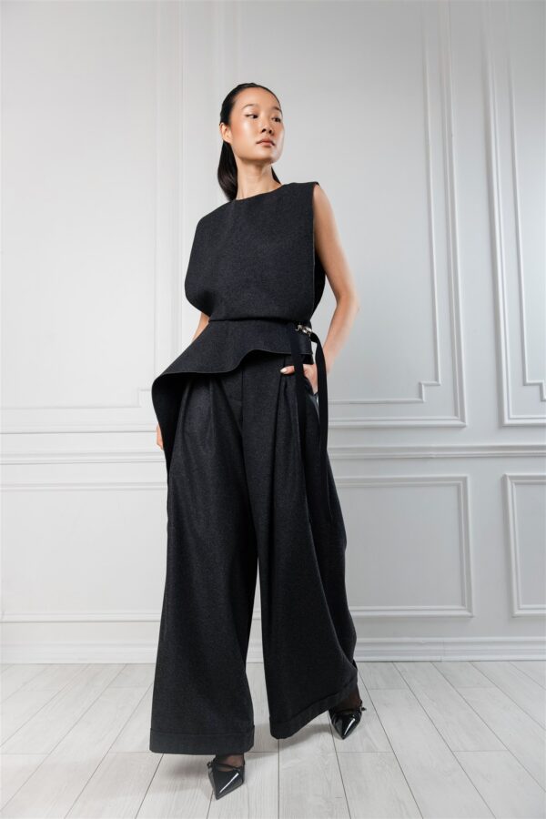 Grey Palazzo Pants Wool Blend