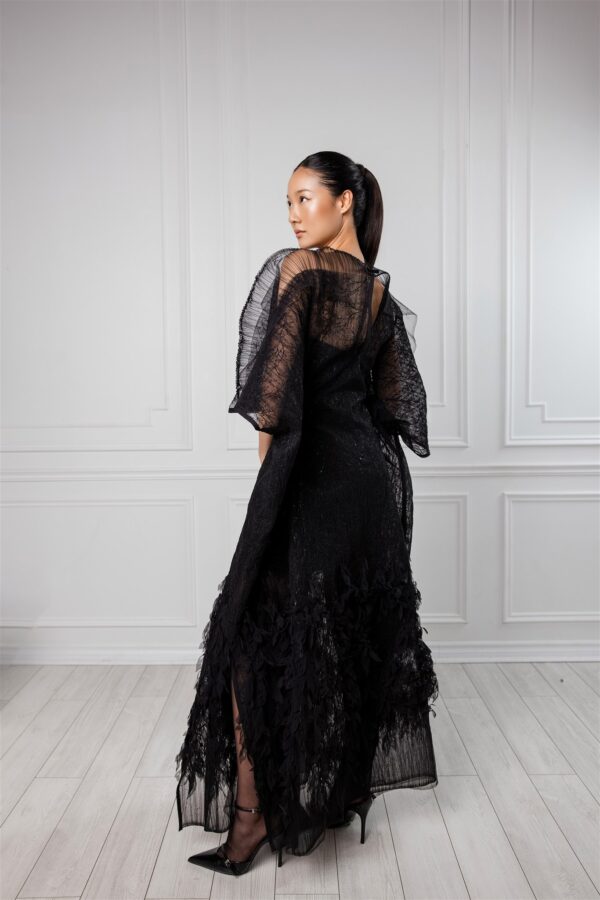 Black Caftan Gown Tafetta Belt - Image 2