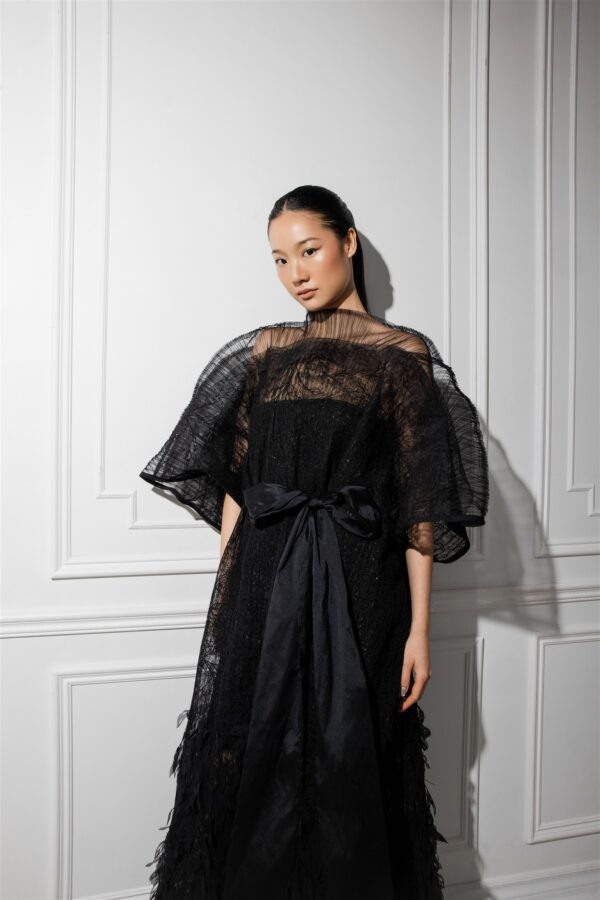 Black Caftan Gown Tafetta Belt - Image 3