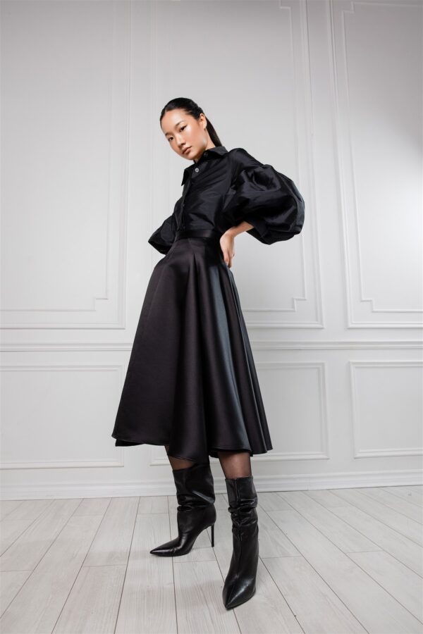 Black Crepe A-line Skirt - Image 2