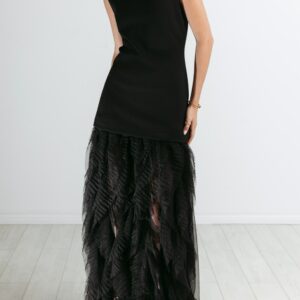 Tulle Detail Stretch Gown