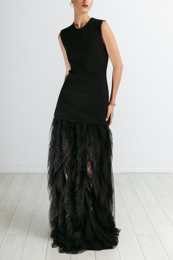 Tulle Detail Stretch Gown