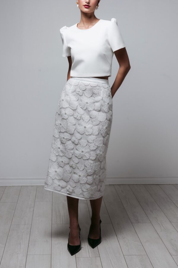 Pearl Tulle Pencil skirt with Flower Detail