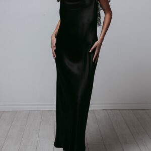 Lace-Trimmed Draped Slip Dress