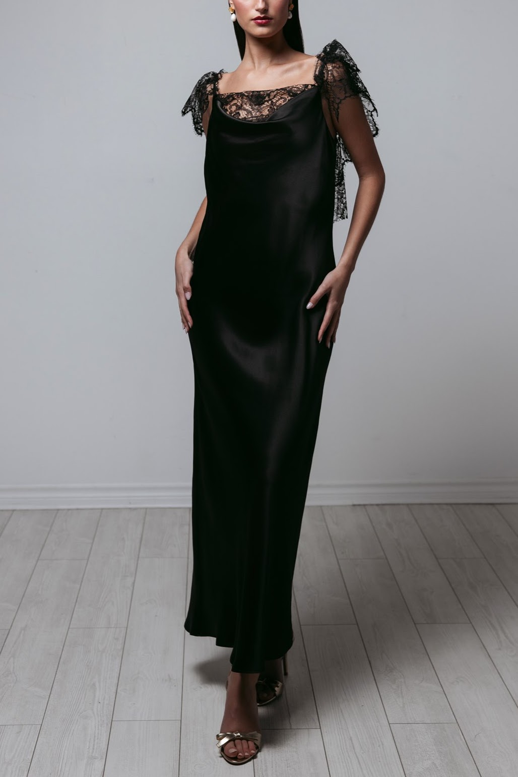 Lace-Trimmed Draped Slip Dress