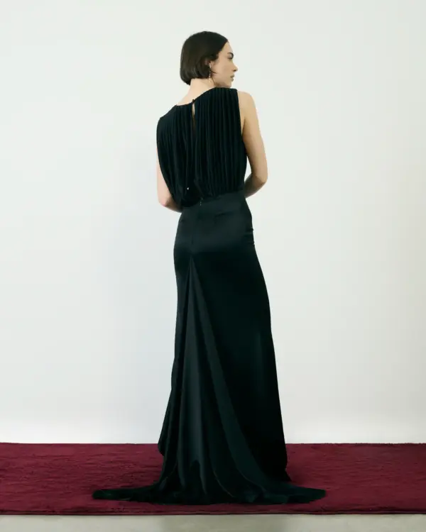 Aaliyah Blouson Satin Gown With Pleated Back Detail