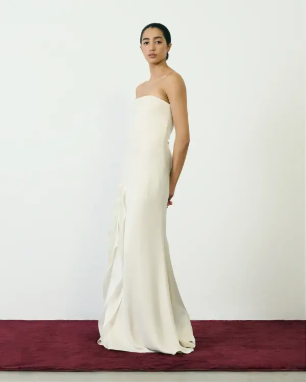 Strapless Gown With Cascading Organza Detail