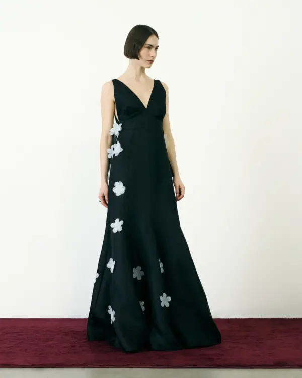 Silk Organza Olivia Gown With Flower Appliqué