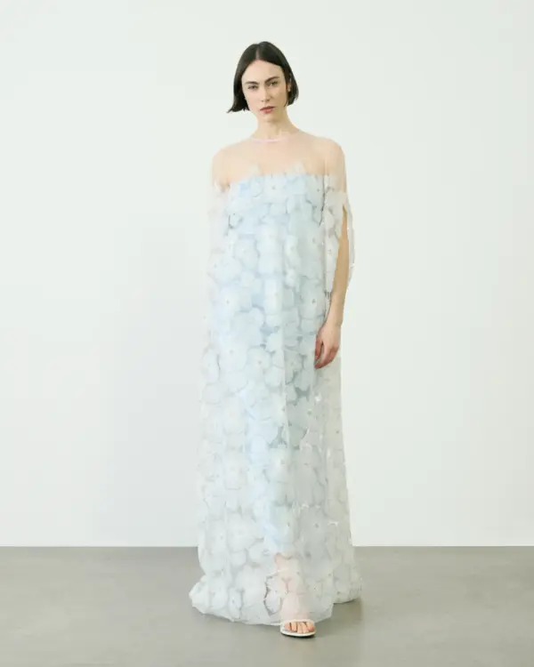 Sheer floral caftan in white