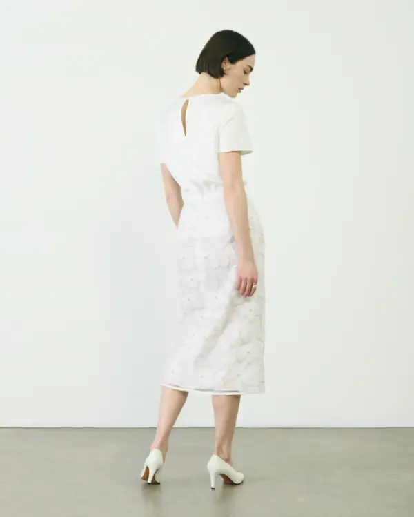 Pearl Tulle Pencil Skirt With Flower Detail