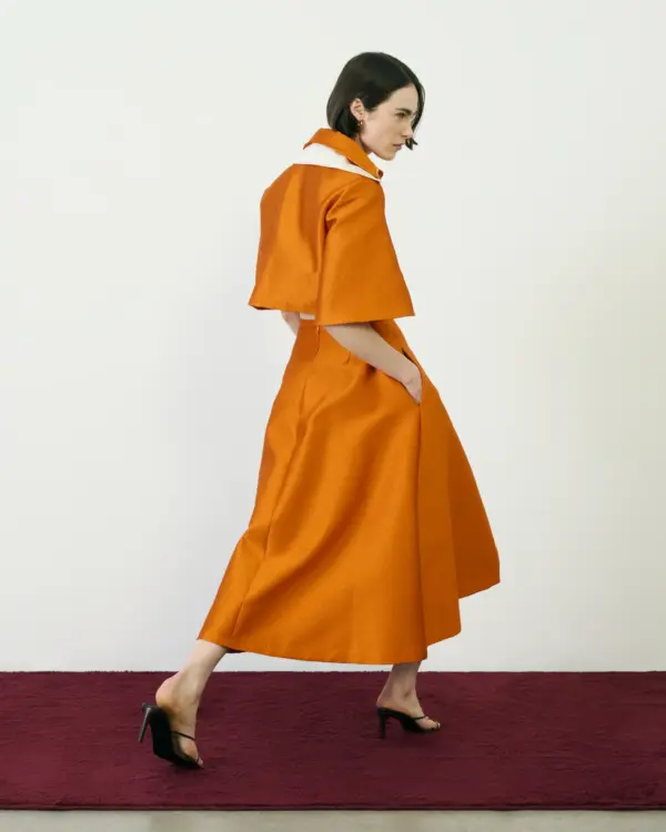 Burnt Orange Asymmetric Midi Skirt