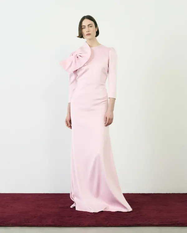 Pink Open Back Gown With Detachable Flower