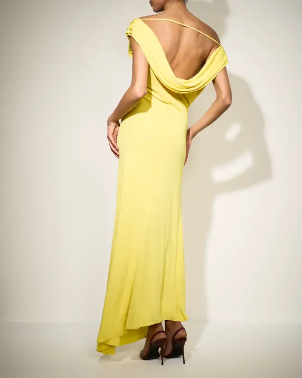 Yellow  Jersey Draped Gown