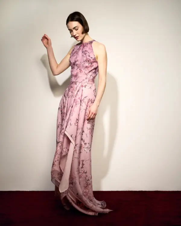 Silk Organza Floral Halter Gown