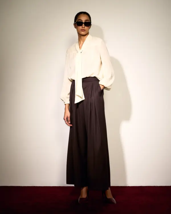 Silk Chiffon Tie Neck Blouse