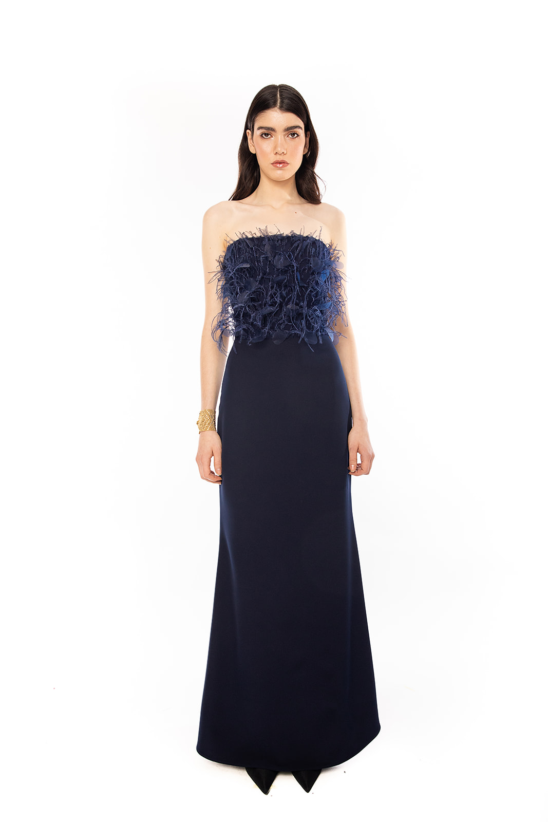 Robe bustier à plumes