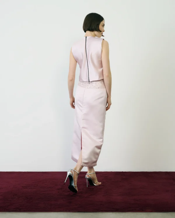 Satin pencil skirt embellished detail