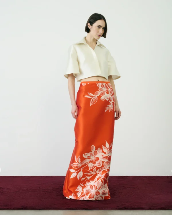 Ivory silk cropped shirt