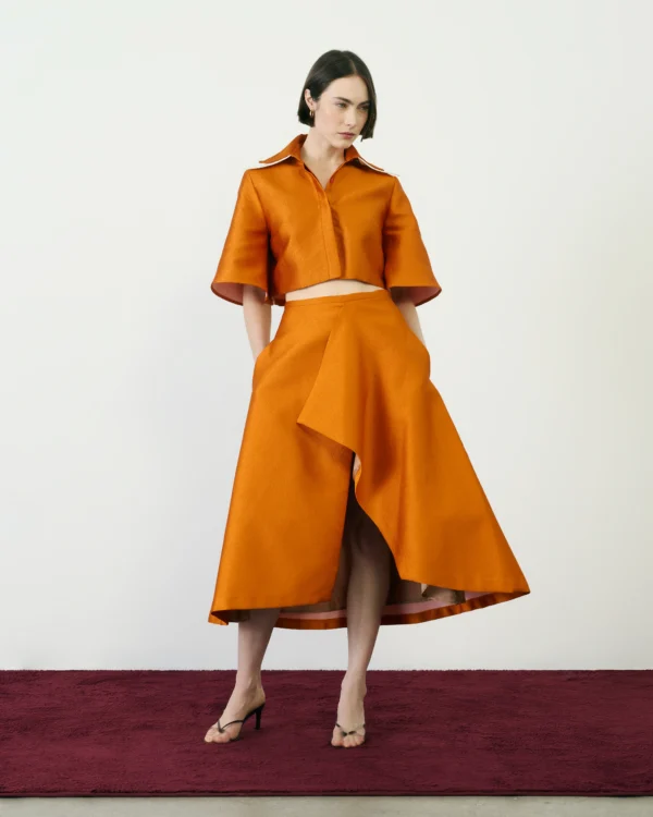 burnt orange cropped shirt