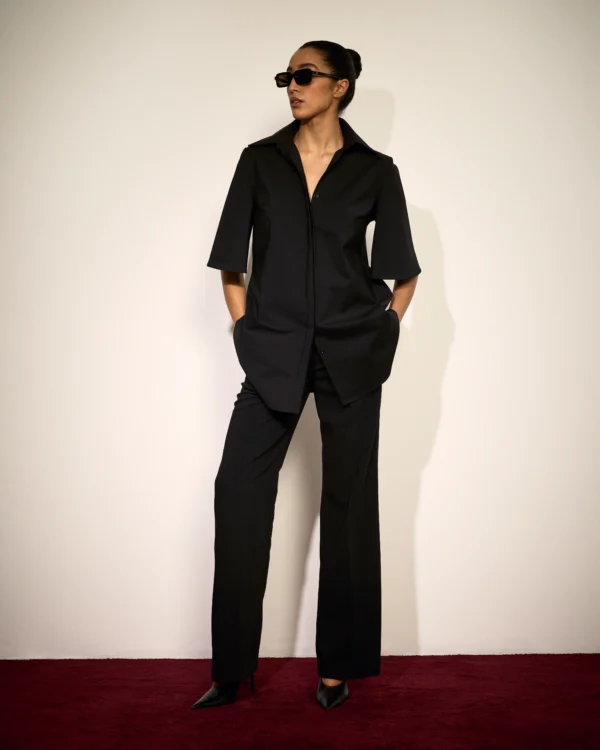 Black wide leg trousers